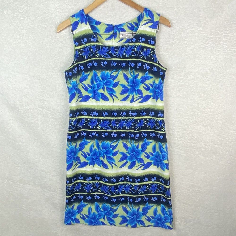 Kathie Lee Collection Sleeveless Hawaiian Sheath Dress Size‎ 8 Blue Green Floral